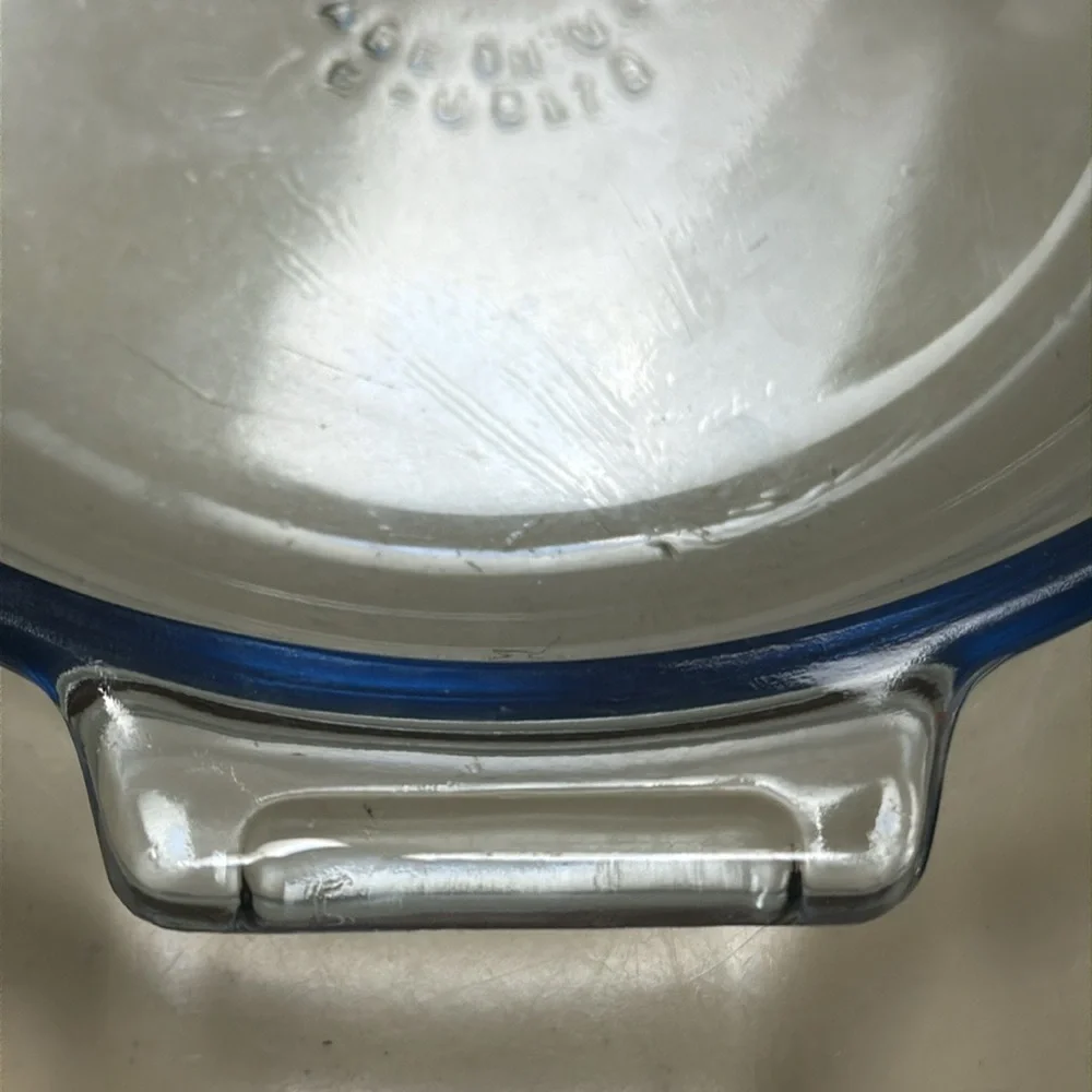 Pyrex Clear Blue Flameware Skillet H-U  8178 with Metal Flameware Handle
